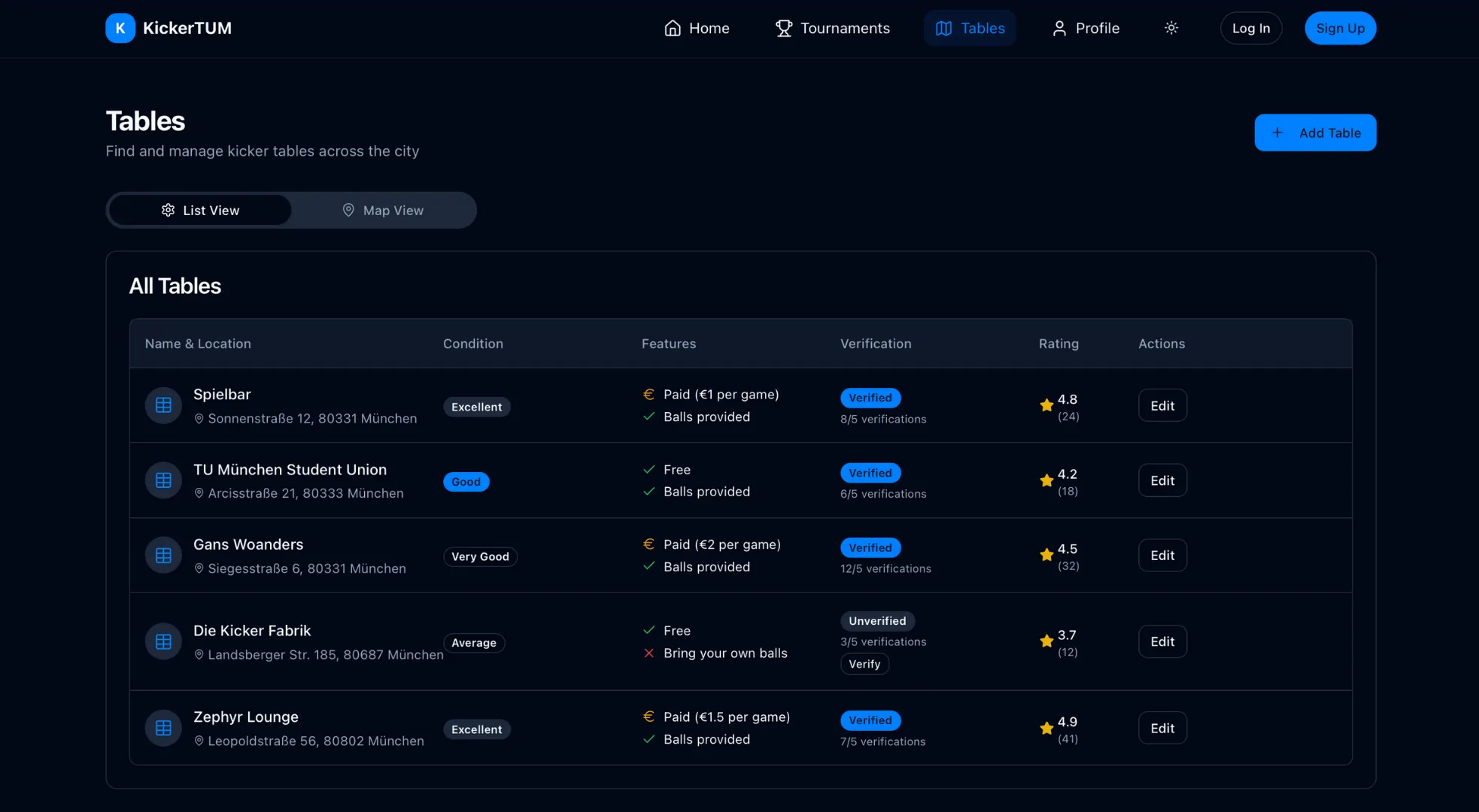 Screenshot of KickerTUM